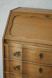 Danish_Modern_Oak_Drop_Front_Secretary_Desk,_Scandinavian_Bureau_with_Brass_Handles,_1950s