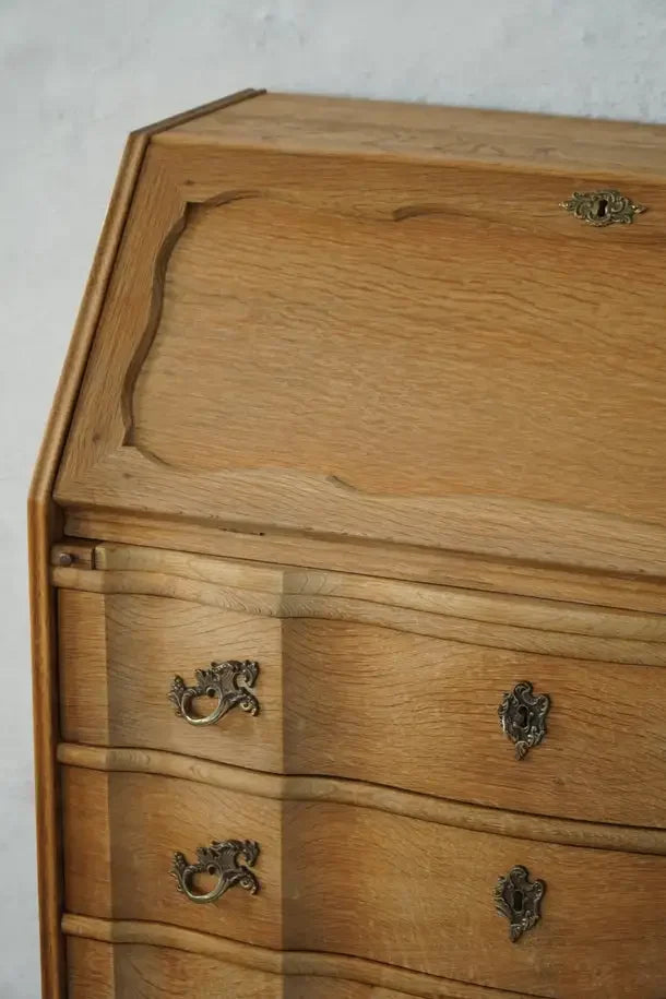 Danish_Modern_Oak_Drop_Front_Secretary_Desk,_Scandinavian_Bureau_with_Brass_Handles,_1950s