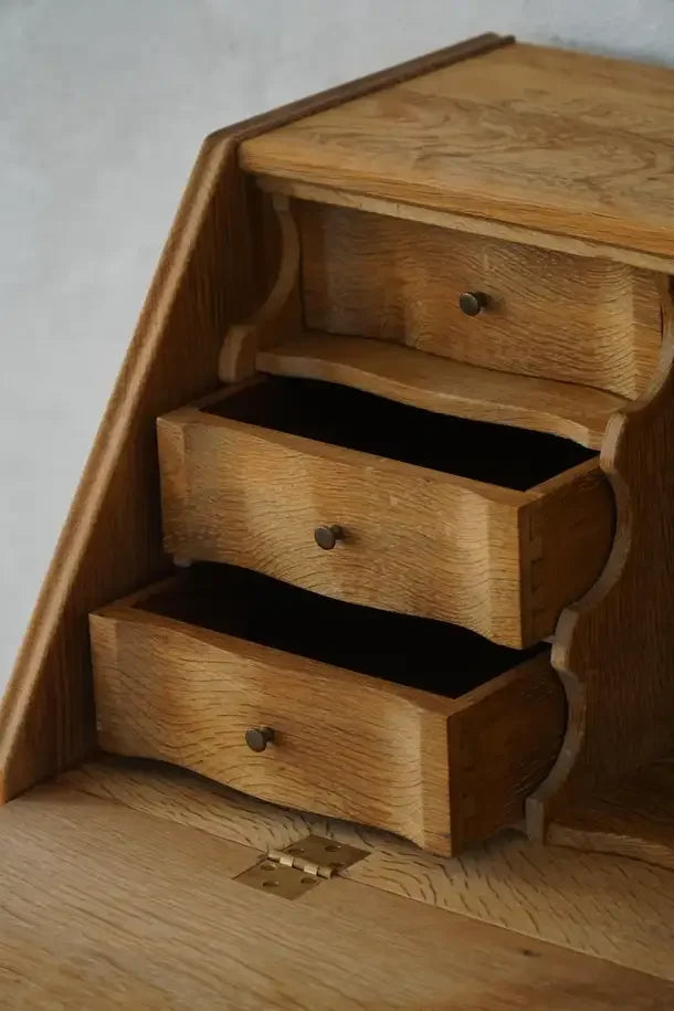 Danish_Modern_Oak_Drop_Front_Secretary_Desk,_Scandinavian_Bureau_with_Brass_Handles,_1950s