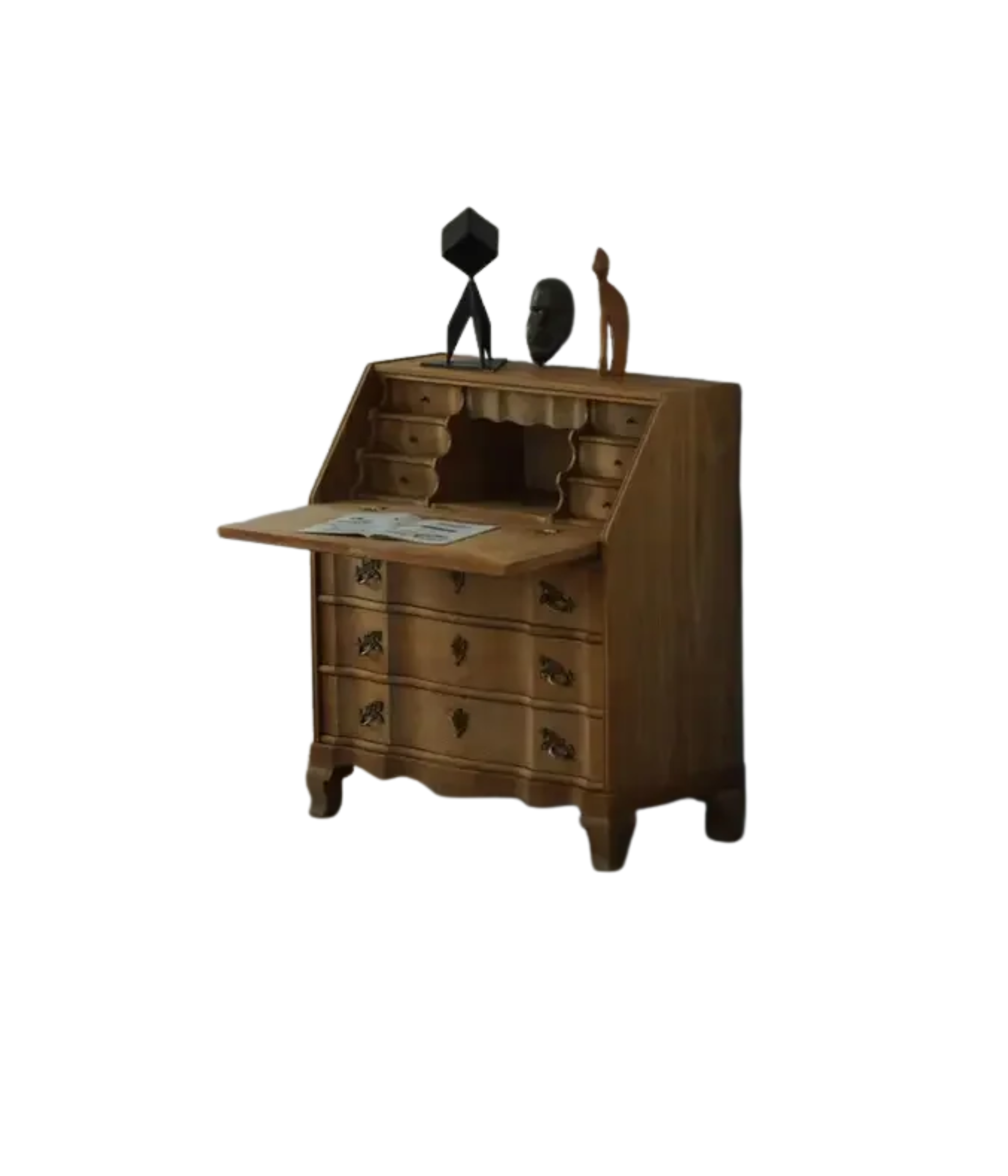 Danish_Modern_Oak_Drop_Front_Secretary_Desk,_Scandinavian_Bureau_with_Brass_Handles,_1950s
