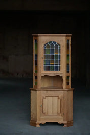 Danish_Oak_Corner_Cabinet_with_Leaded_Stained_Glass,_1940s