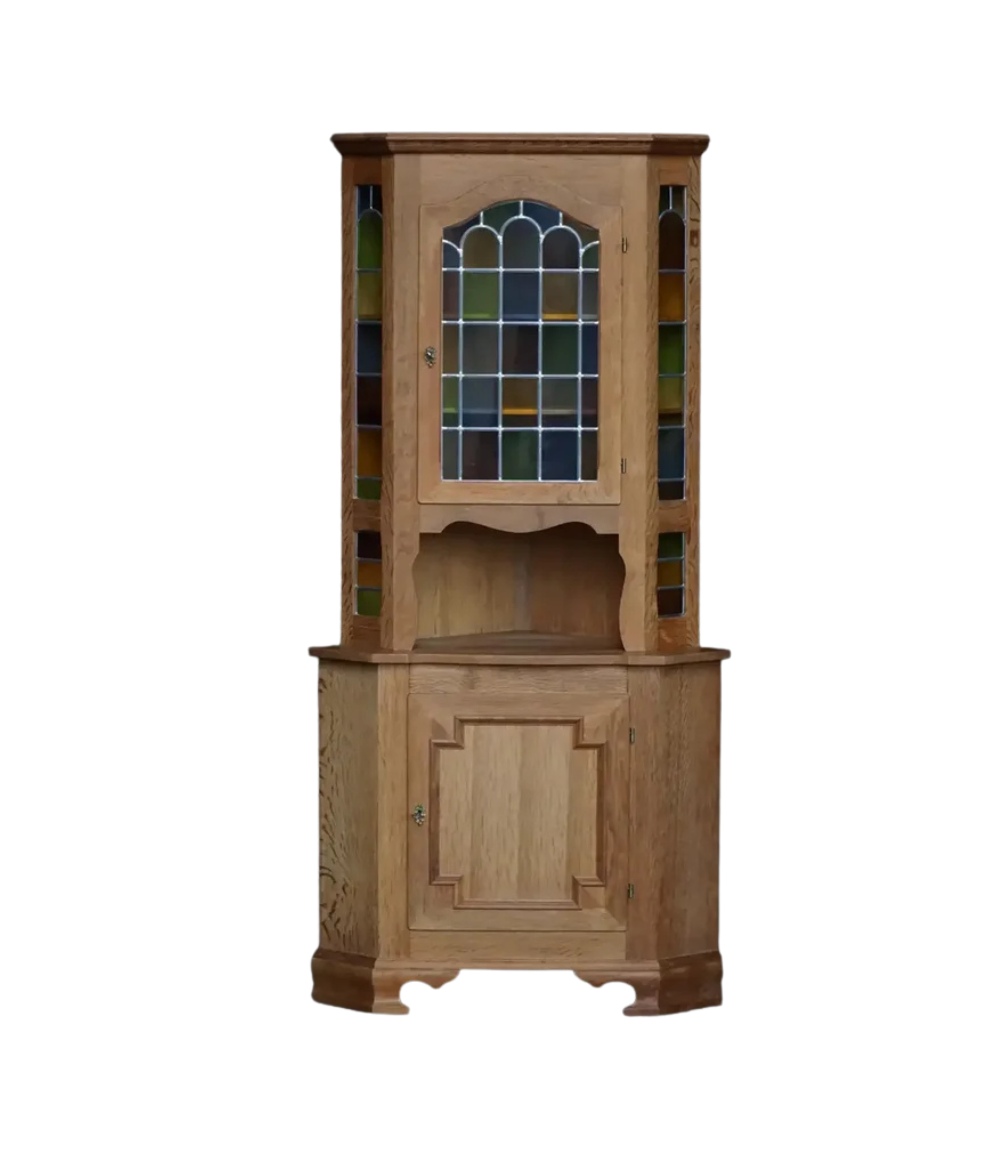 Danish_Oak_Corner_Cabinet_with_Leaded_Stained_Glass,_1940s