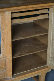 Danish_Oak_Sideboard_with_Leaded_Glass_Doors,_Scandinavian_Cabinetmaker_Credenza,_Mid_Century_Modern