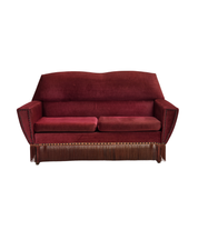 Danish_Red_Velour_2-Seater_Sofa_with_Beech_Legs,_1970s