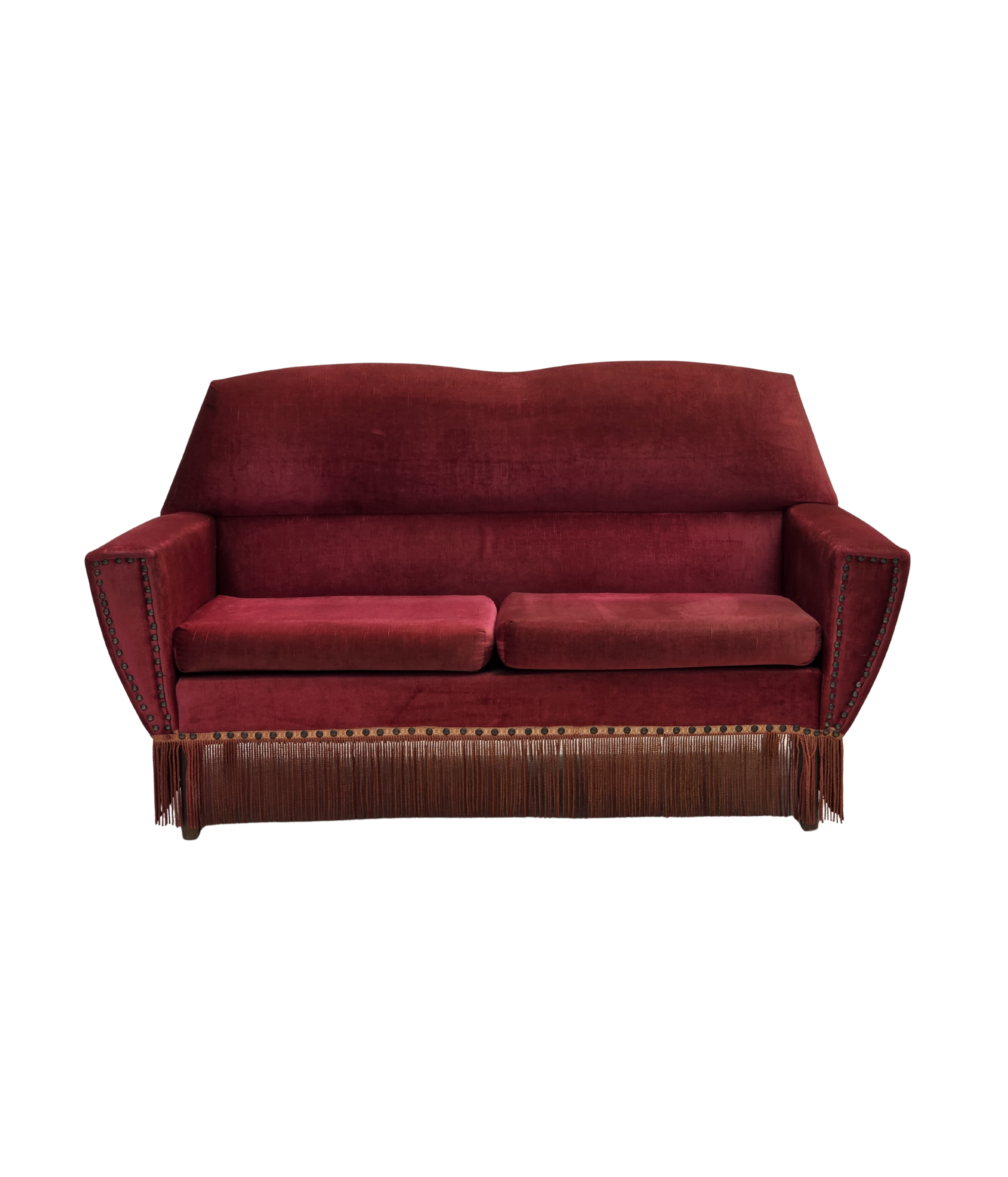 Danish_Red_Velour_2-Seater_Sofa_with_Beech_Legs,_1970s