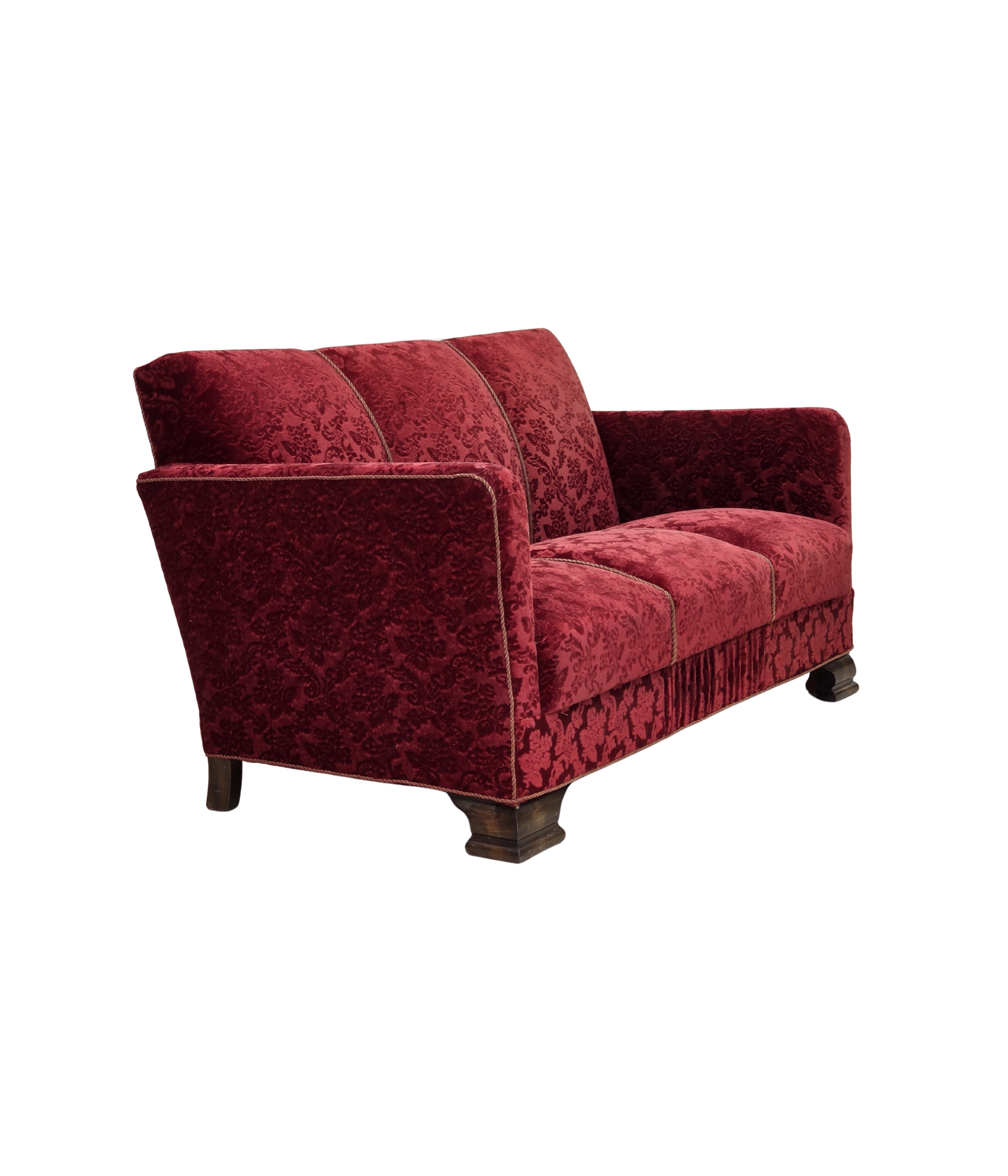Danish_Red_Velour_3-Seater_Sofa_with_Oak_Legs,_1950s