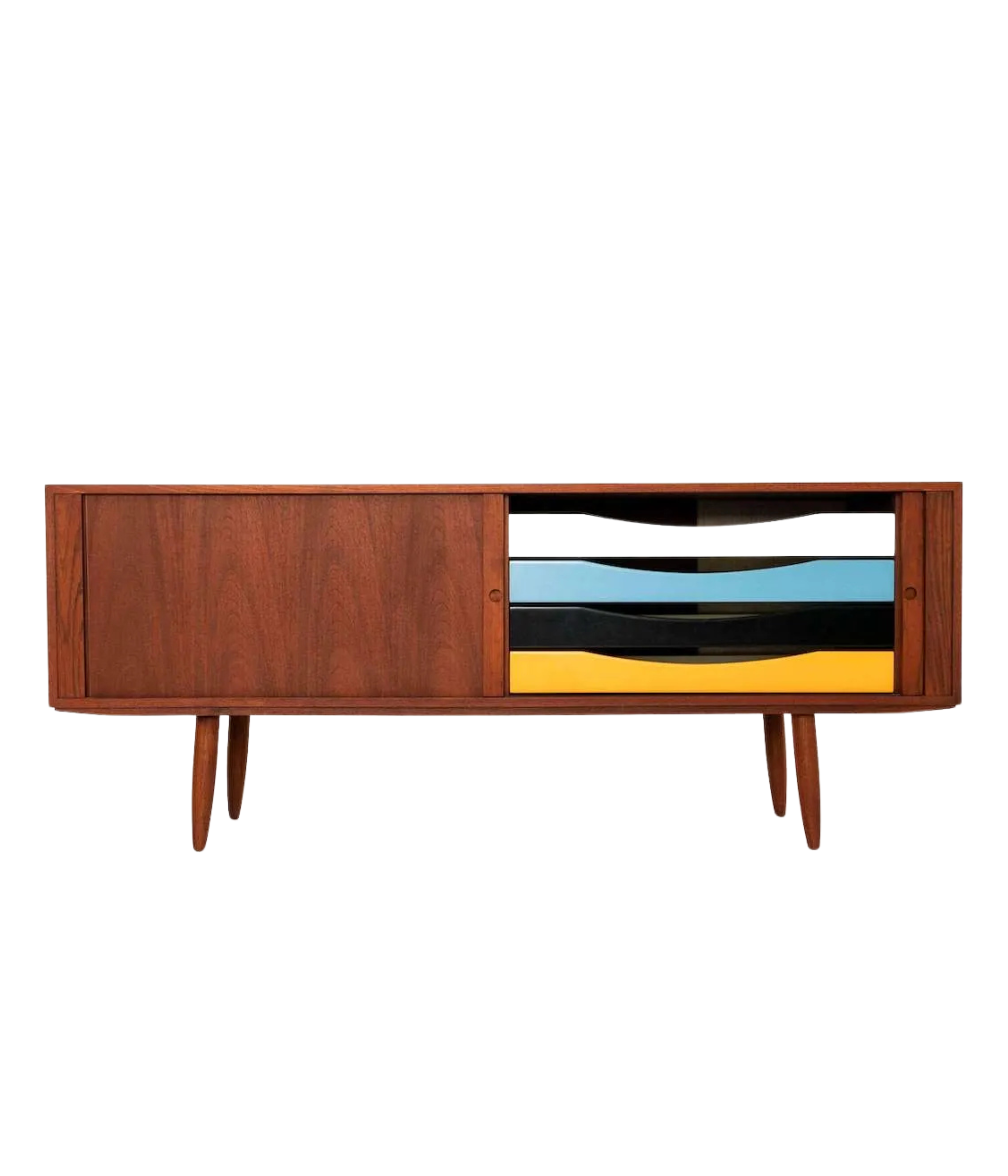 Danish_Sideboard_in_Teak_by_Bruno_Hansen_with_Colored_Drawers