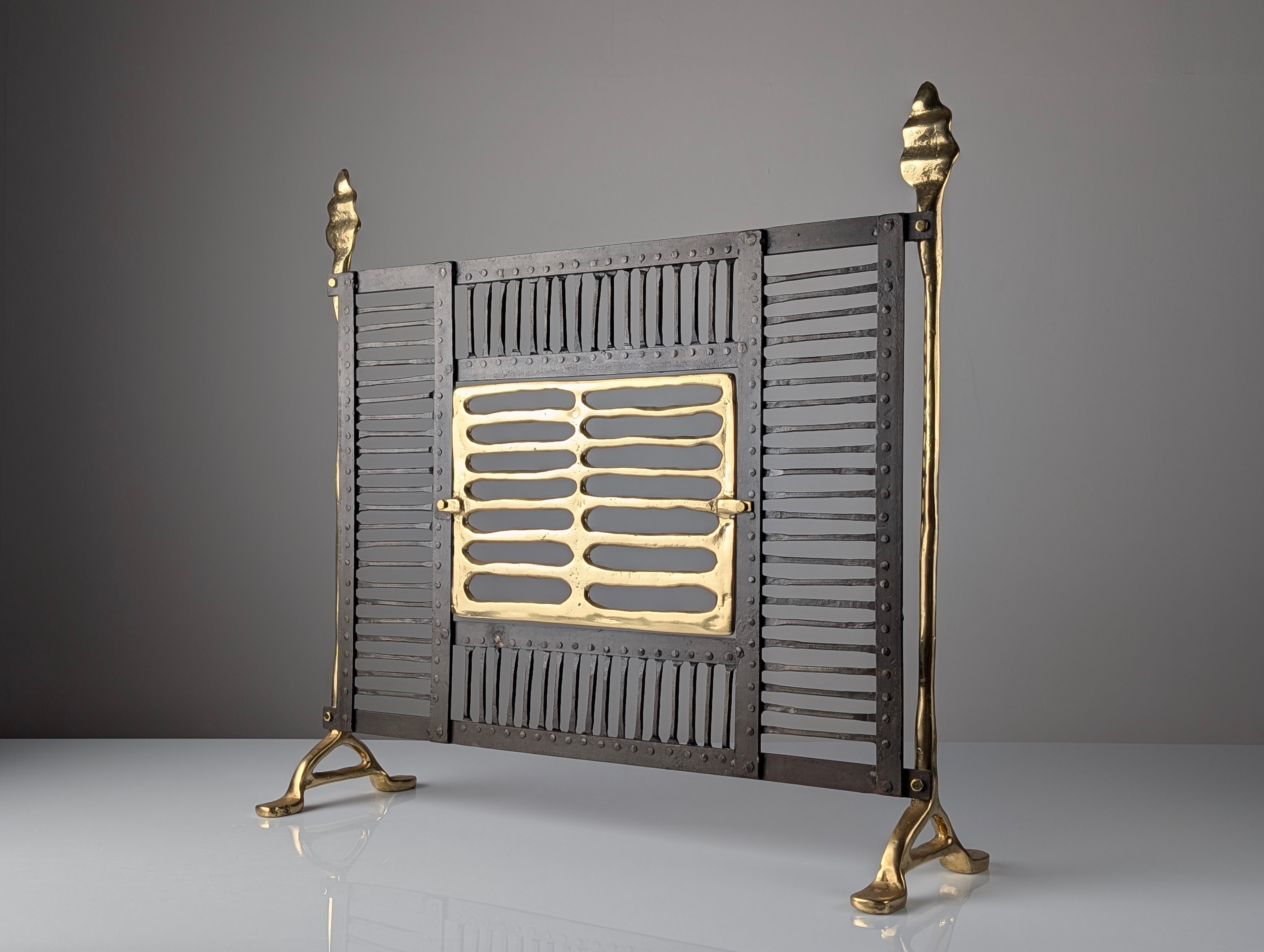 Brutalist_Fireplace_Screen_by_David_Marshall,_Wrought_Iron_and_Brass,_Spain,_1970s