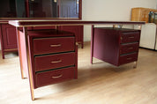 Set_of_Desk_and_3_chairs_by_Umberto_Mascagni_in_burgundy_faux_leather_and_brass,_1950,_Italy