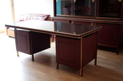 Set_of_Desk_and_3_chairs_by_Umberto_Mascagni_in_burgundy_faux_leather_and_brass,_1950,_Italy
