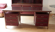 Set_of_Desk_and_3_chairs_by_Umberto_Mascagni_in_burgundy_faux_leather_and_brass,_1950,_Italy