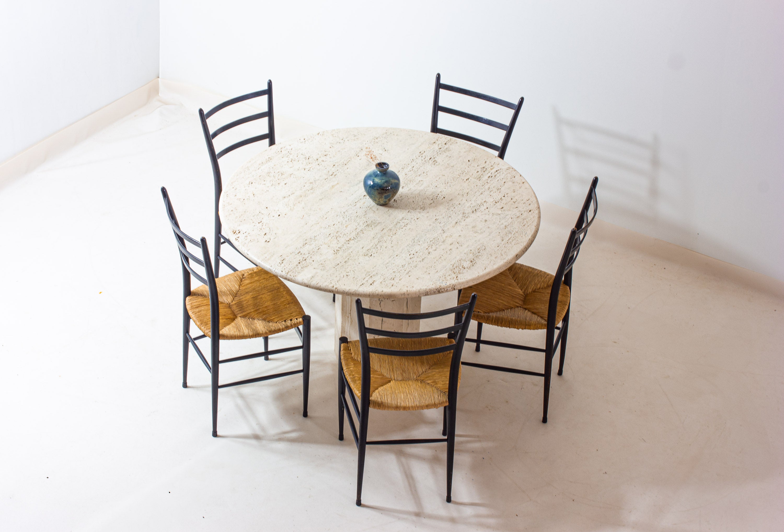 Vintage_Italian_Round_Travertine_Dining_Table,_1970s_Roman_Travertine_Mid_Century_Modern