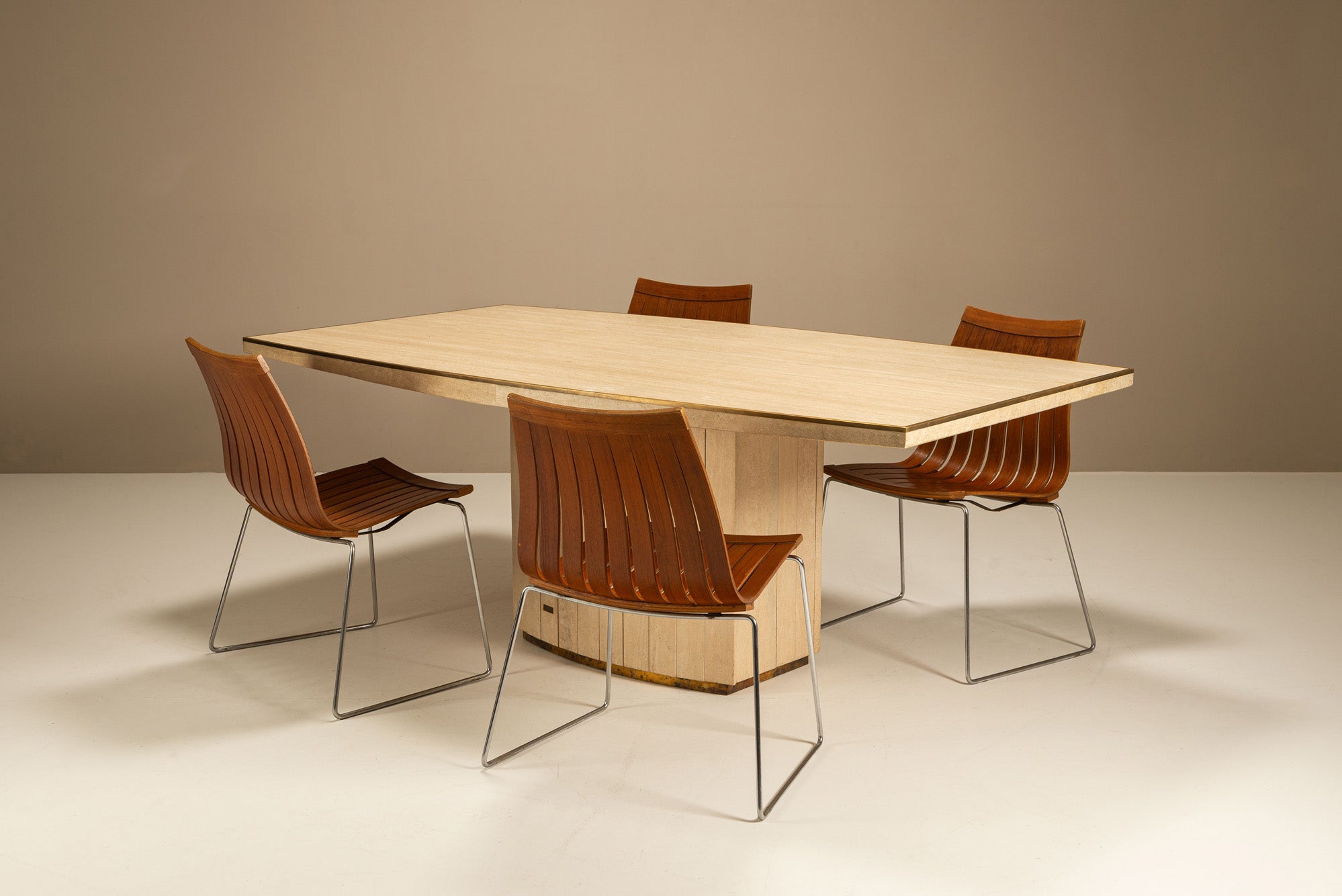Travertine_and_Brass_Dining_Table_by_Willy_Rizzo_for_Jean_Charles,_1970s,_France