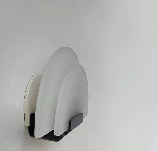 Diva_Wall_Sconce_by_Ezio_Didone_for_Arteluce_in_Frosted_Glass_and_Black_Metal,_Italy_1970s