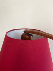 Domus_Adjustable_Teak_Floor_Lamp_with_Cherry_Red_Wild_Silk_Shade,_1960s