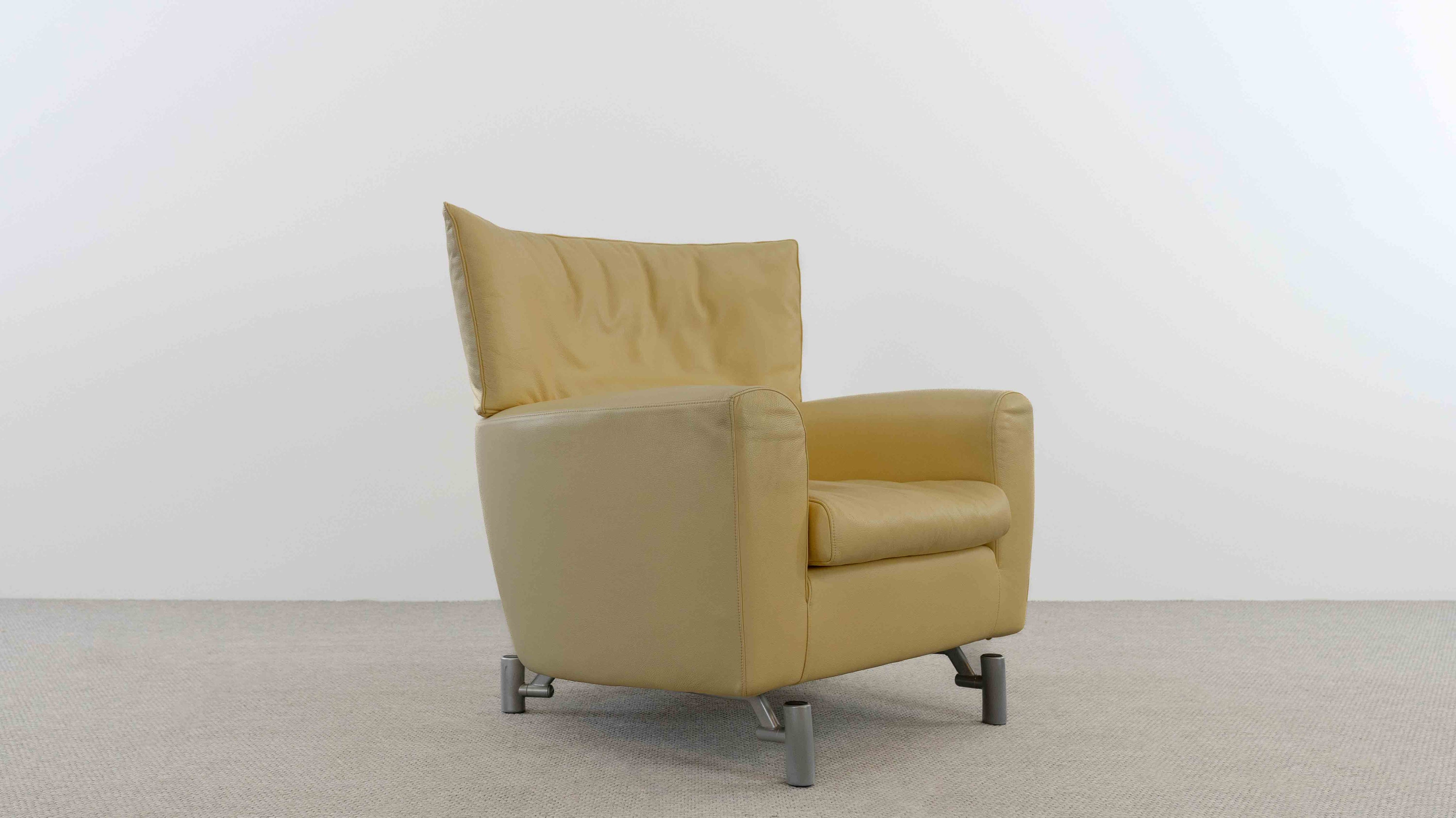 Drop_Armchair_by_Gerard_Van_den_Berg_for_Molteni_and_C_in_Yellow_Leather,_1990s