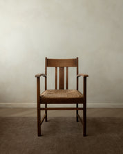 Dutch_Art_Deco_Oak_Armchair_with_Woven_Rush_Seat,_Amsterdam_School_Style,_Netherlands,_1920s