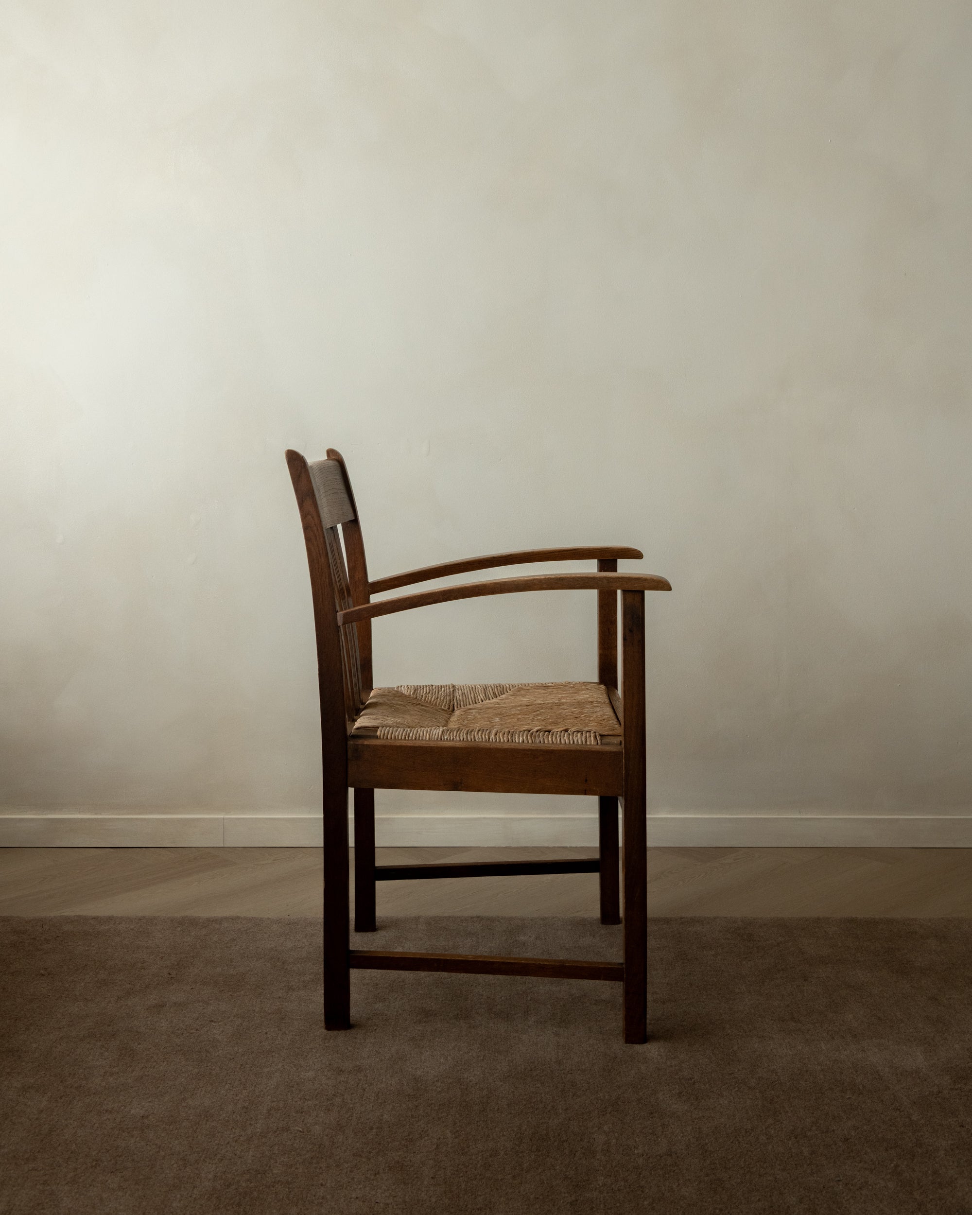Dutch_Art_Deco_Oak_Armchair_with_Woven_Rush_Seat,_Amsterdam_School_Style,_Netherlands,_1920s