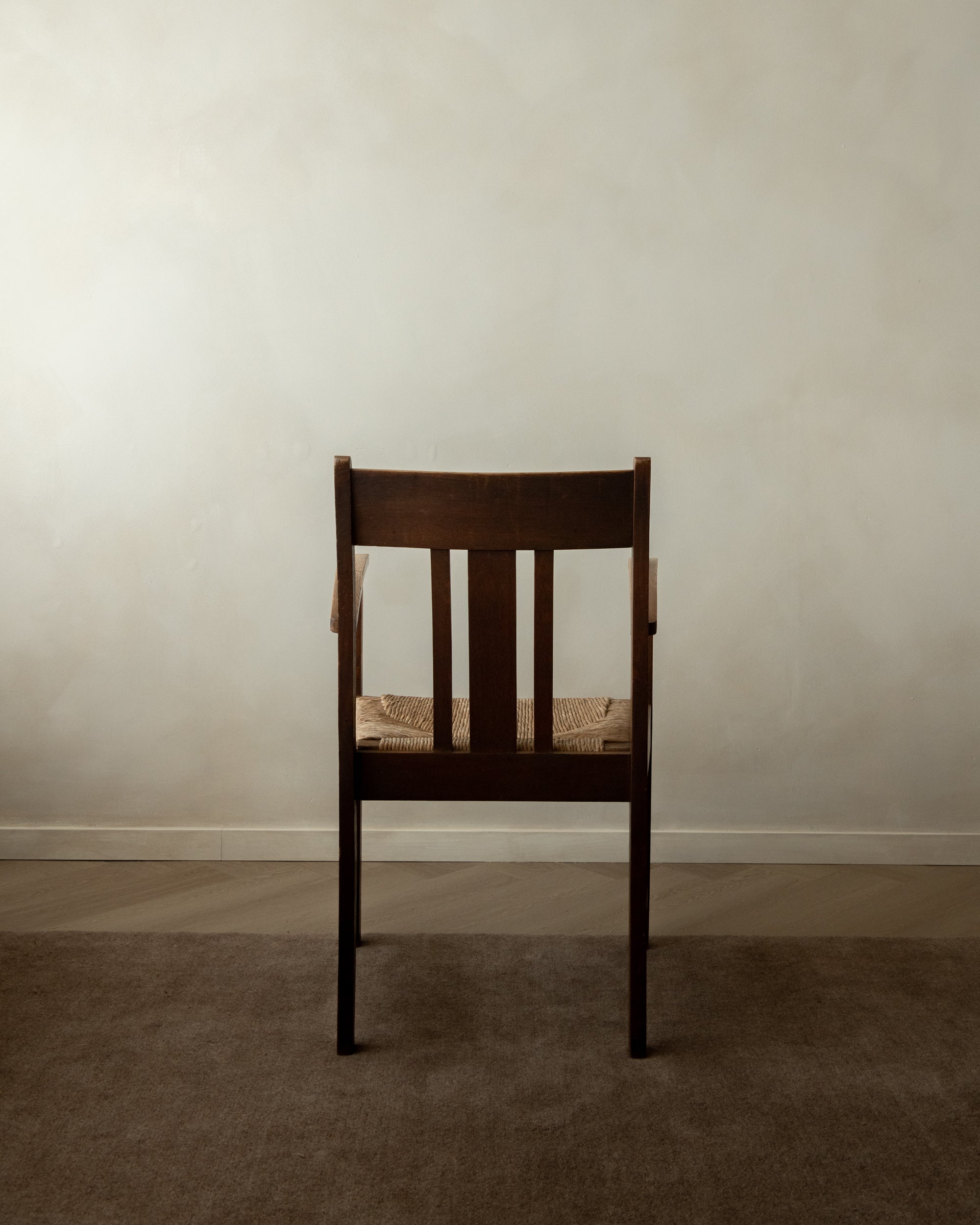 Dutch_Art_Deco_Oak_Armchair_with_Woven_Rush_Seat,_Amsterdam_School_Style,_Netherlands,_1920s