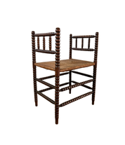 Dutch_Bobbin_Turned_Wood_Stool_or_Small_Bench_with_Rush_Seat,_Early_20th_Century