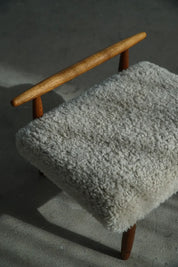 Eivind_A._Johansen_Oak_Footstool_with_Light_Lambswool_for_FDB,_Denmark_Mid_Century