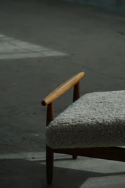 Eivind_A._Johansen_Oak_Footstool_with_Light_Lambswool_for_FDB,_Denmark_Mid_Century
