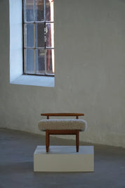 Eivind_A._Johansen_Oak_Footstool_with_Light_Lambswool_for_FDB,_Denmark_Mid_Century