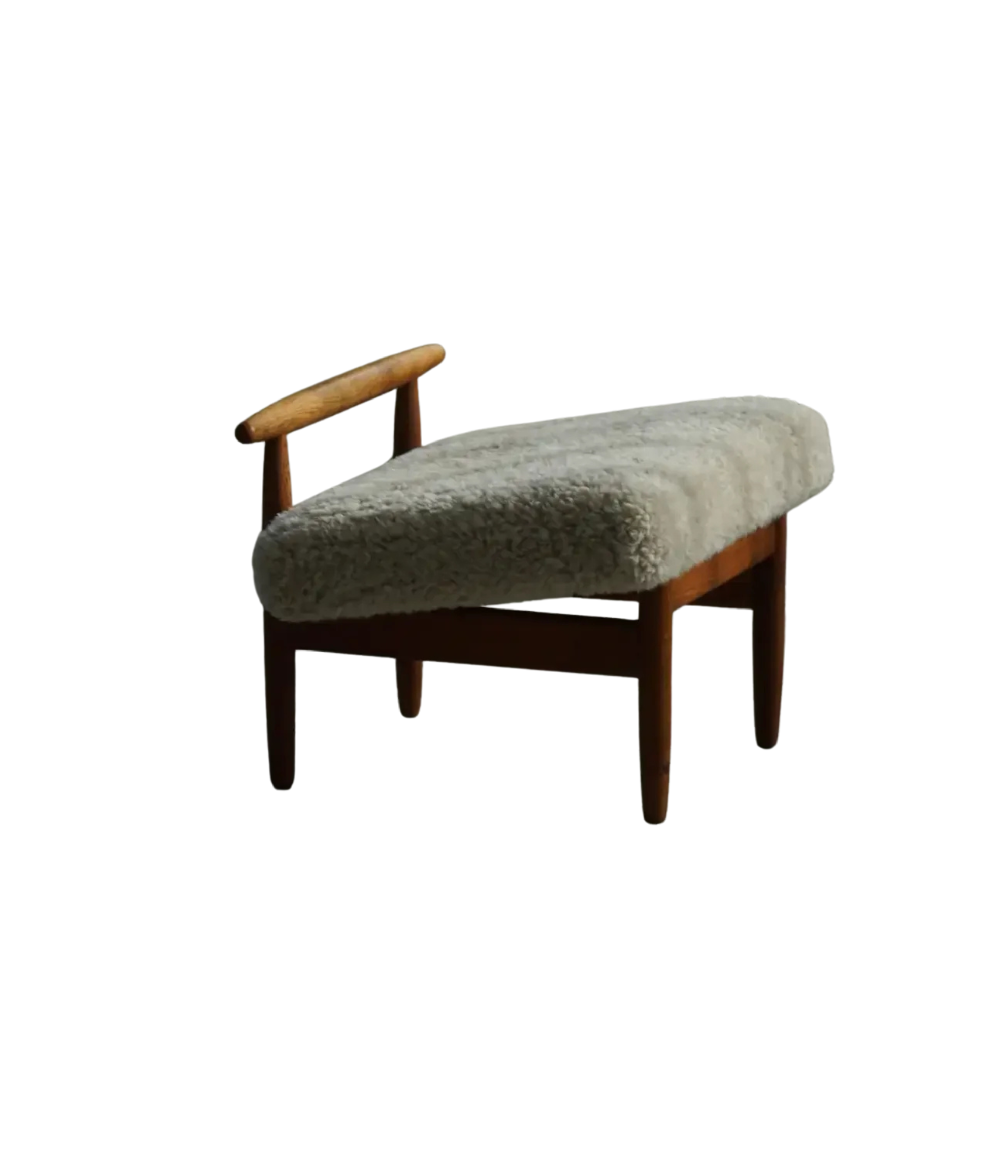 Eivind_A._Johansen_Oak_Footstool_with_Light_Lambswool_for_FDB,_Denmark_Mid_Century