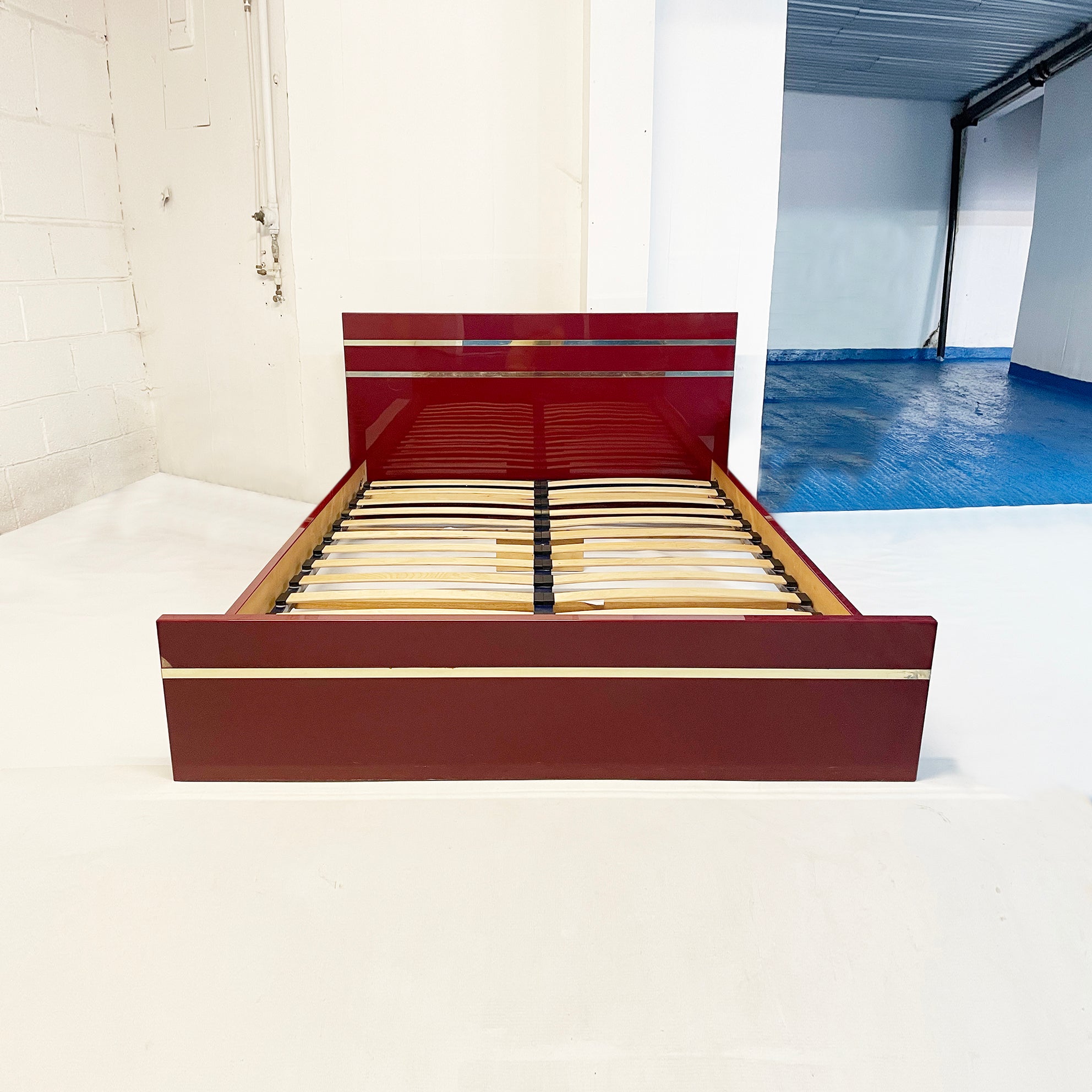 Eric_Maville_Burgundy_Acrylic_and_Brass_Bed_Frame,_France_1970s