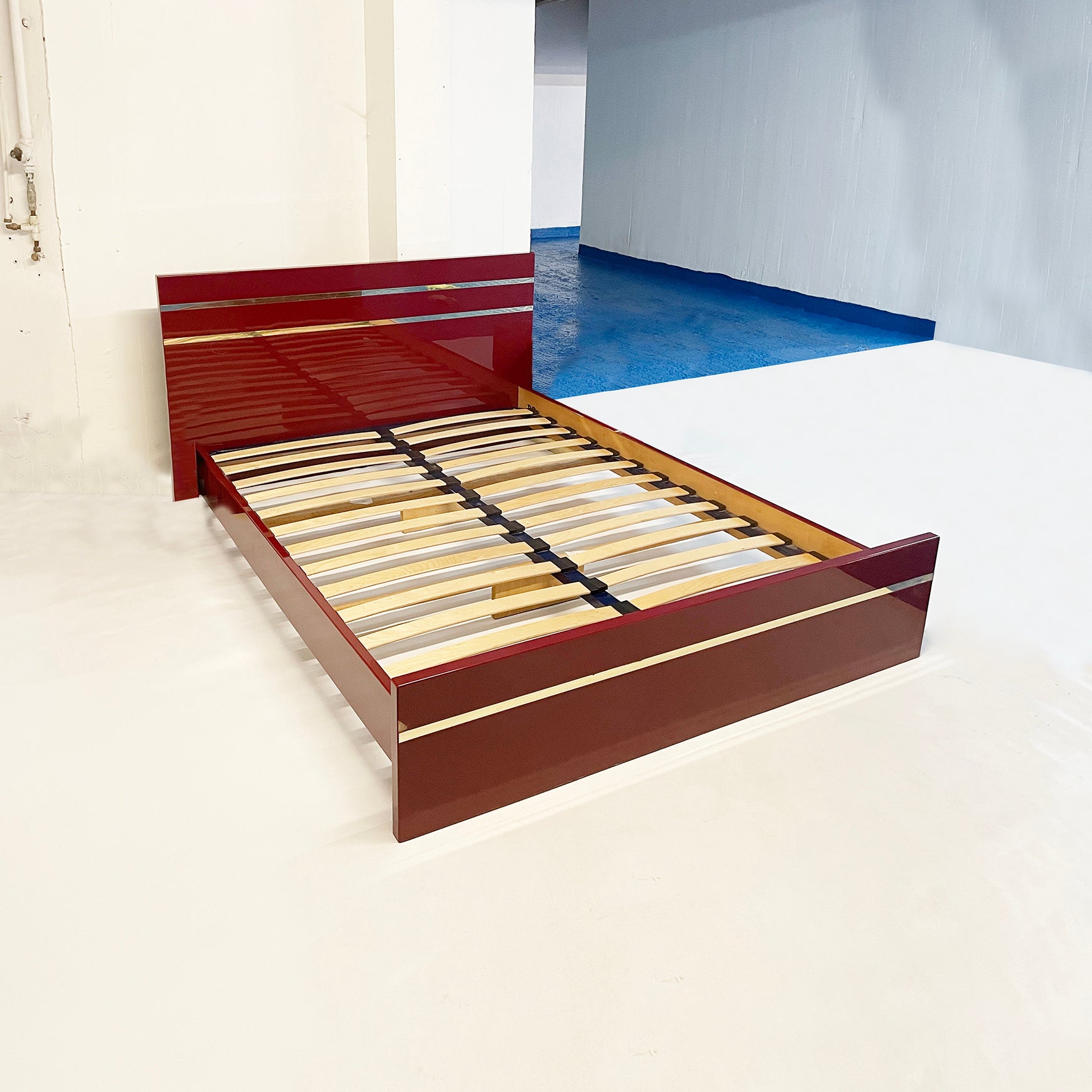 Eric_Maville_Burgundy_Acrylic_and_Brass_Bed_Frame,_France_1970s