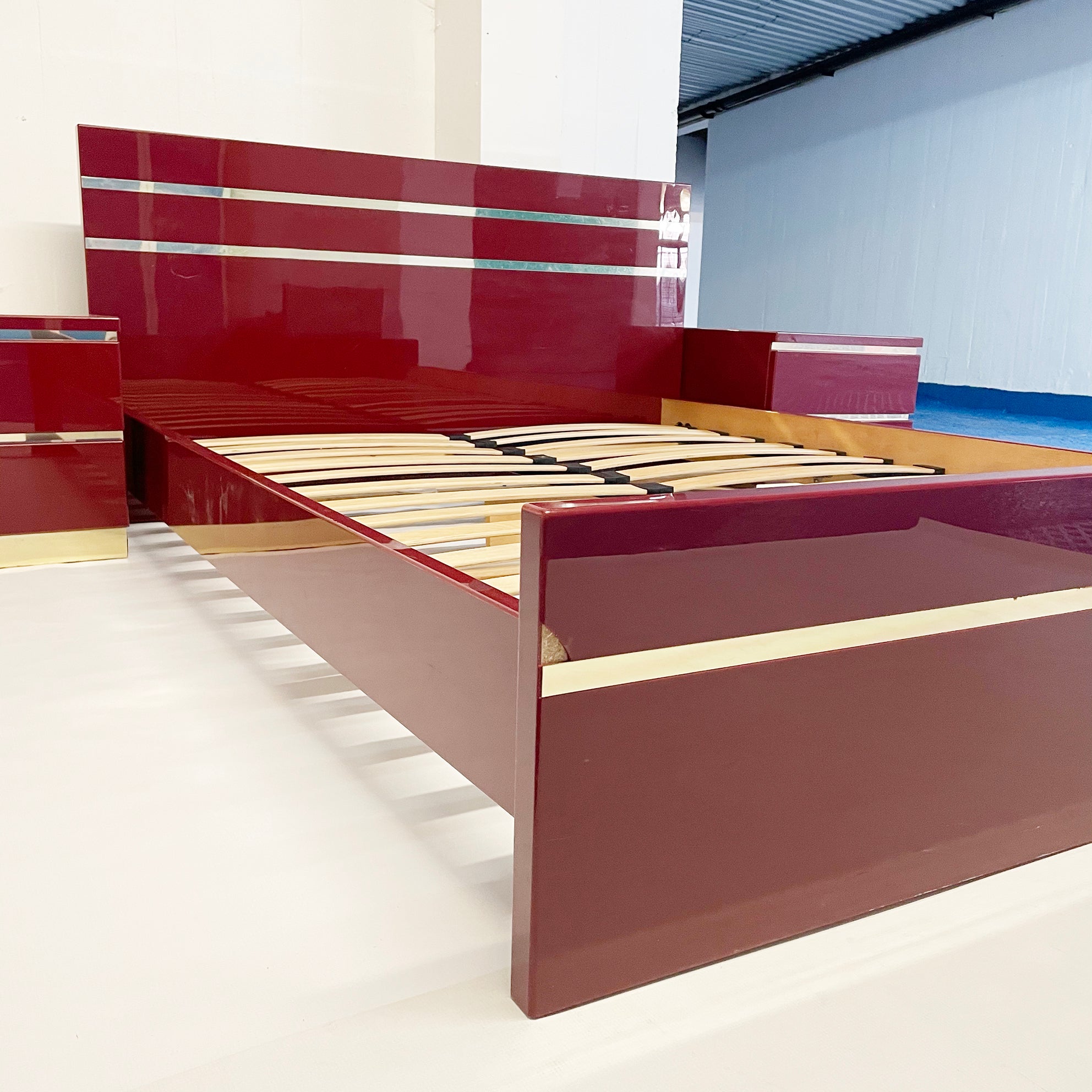 Eric_Maville_Burgundy_Acrylic_and_Brass_Bed_Frame,_France_1970s
