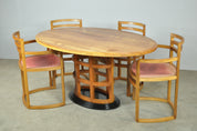 Art_Deco_Dining_Set_in_Fruitwood_with_Oval_Pedestal_Table_and_6_Chairs,_Netherlands_1980s