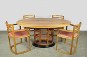 Art_Deco_Dining_Set_in_Fruitwood_with_Oval_Pedestal_Table_and_6_Chairs,_Netherlands_1980s