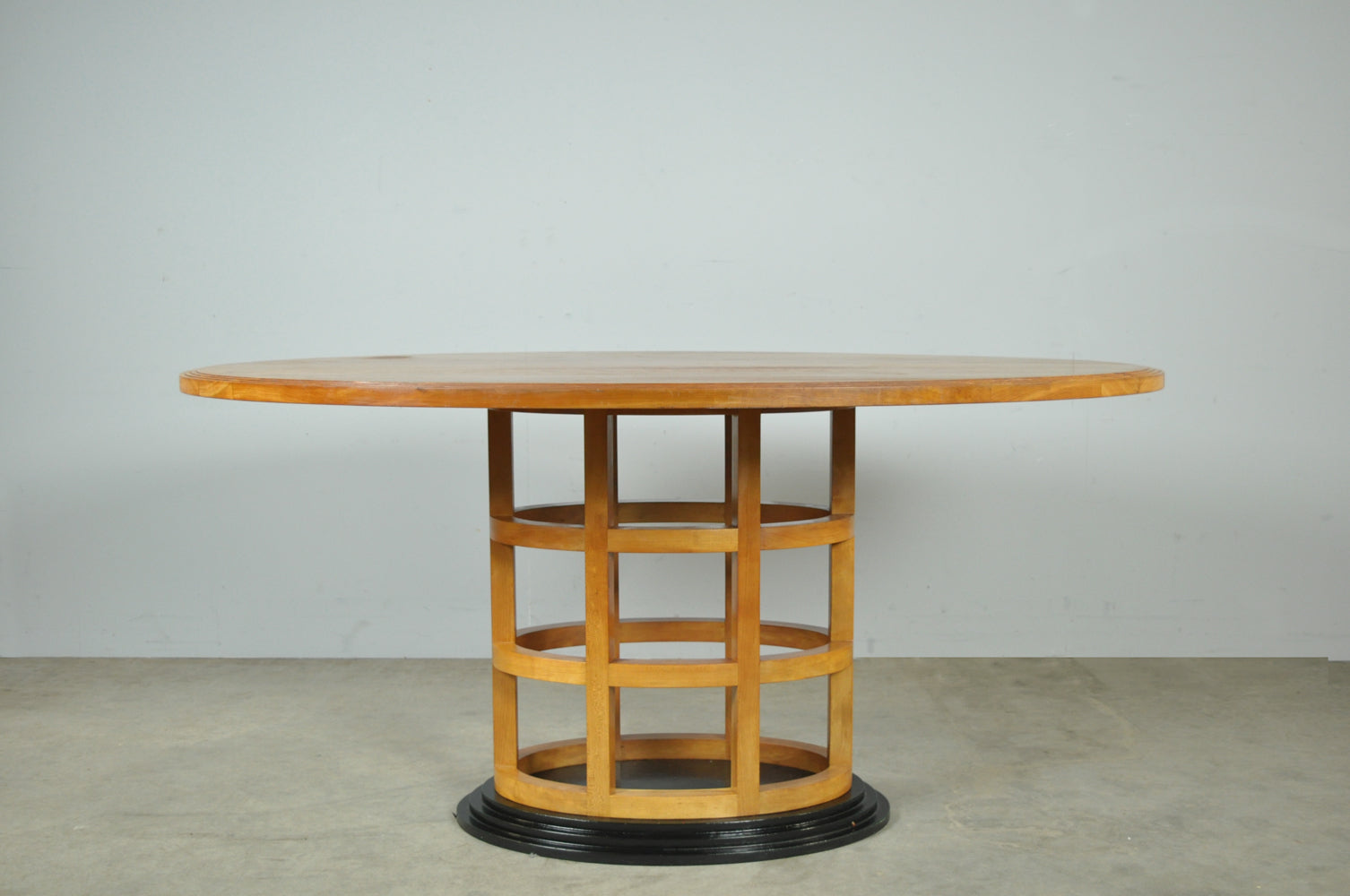 Art_Deco_Dining_Set_in_Fruitwood_with_Oval_Pedestal_Table_and_6_Chairs,_Netherlands_1980s