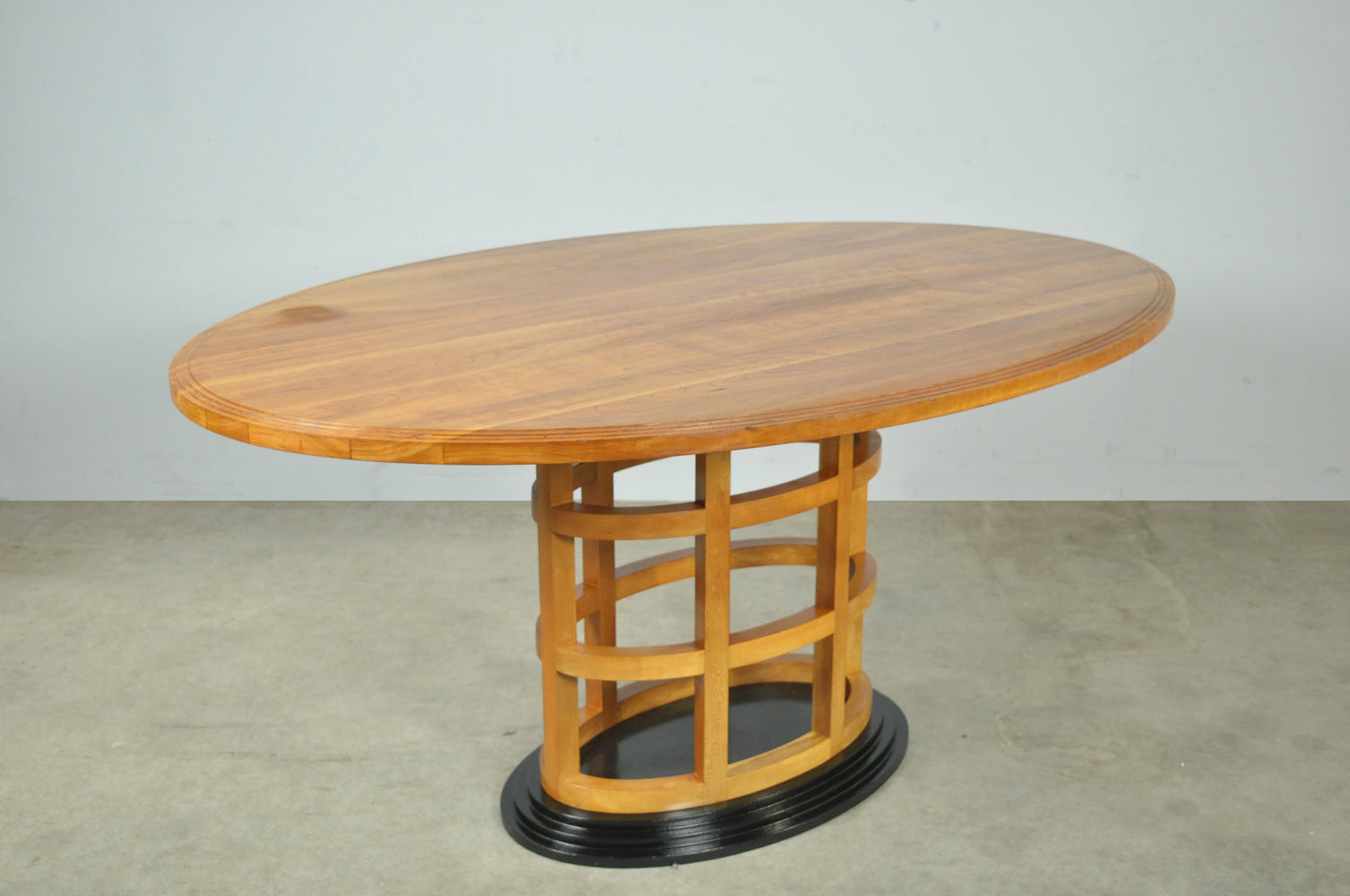 Art_Deco_Dining_Set_in_Fruitwood_with_Oval_Pedestal_Table_and_6_Chairs,_Netherlands_1980s
