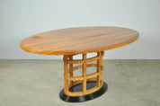 Art_Deco_Dining_Set_in_Fruitwood_with_Oval_Pedestal_Table_and_6_Chairs,_Netherlands_1980s