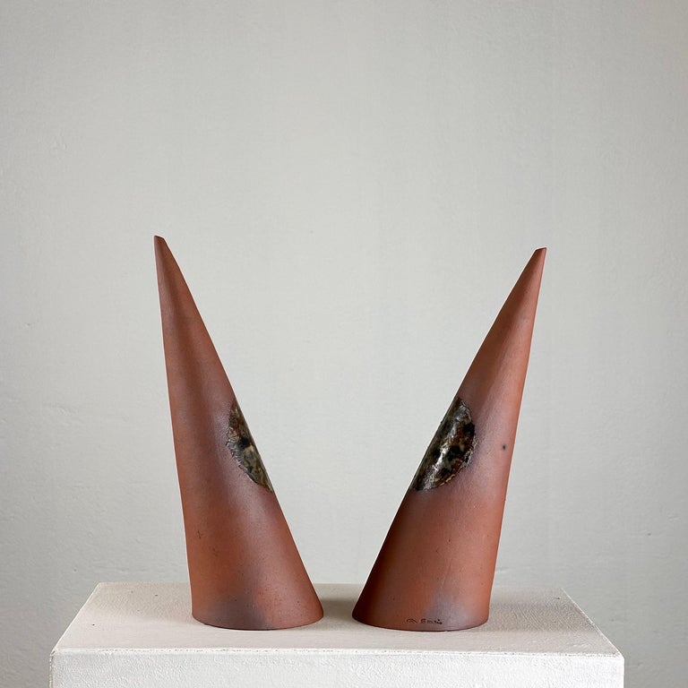 Set_of_2_Sculptural_Terracotta_Cones_with_Spherical_Detail_by_Scapin,_Italy