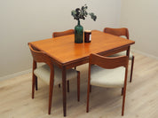 Extendable_Dining_Table,_Teak_Veneer,_Solid_Wood_Legs,_1970s,_Denmark