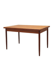 Extendable_Dining_Table,_Teak_Veneer,_Solid_Wood_Legs,_1970s,_Denmark