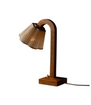 Finnish_Scandinavian_Modern_Table_Lamp_in_Sculptural_Wood_with_Pleated_Shade,_1940s