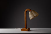 Finnish_Scandinavian_Modern_Table_Lamp_in_Sculptural_Wood_with_Pleated_Shade,_1940s