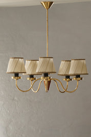 Five-Arm_Brass_Chandelier_with_Pleated_Shades