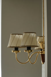 Five-Arm_Brass_Chandelier_with_Pleated_Shades