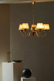 Five-Arm_Brass_Chandelier_with_Pleated_Shades