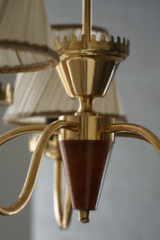 Five-Arm_Brass_Chandelier_with_Pleated_Shades