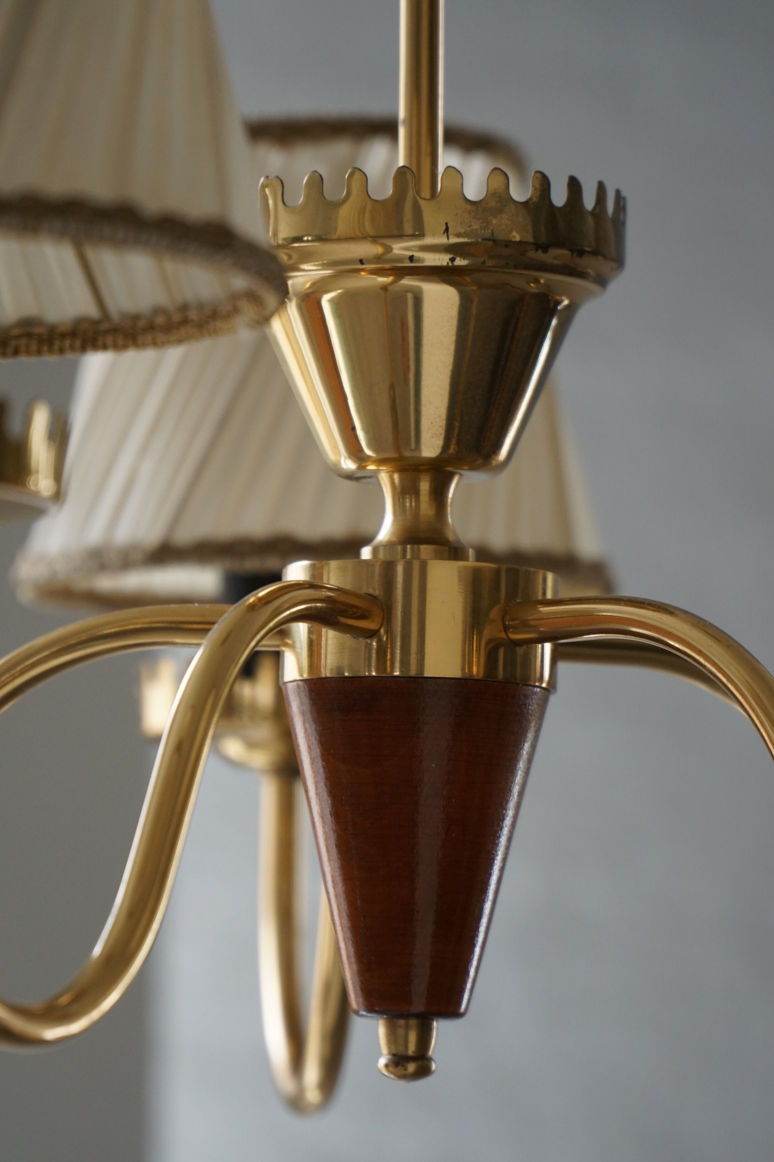 Five-Arm_Brass_Chandelier_with_Pleated_Shades