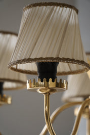 Five-Arm_Brass_Chandelier_with_Pleated_Shades