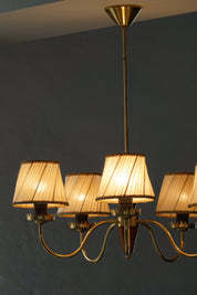 Five-Arm_Brass_Chandelier_with_Pleated_Shades