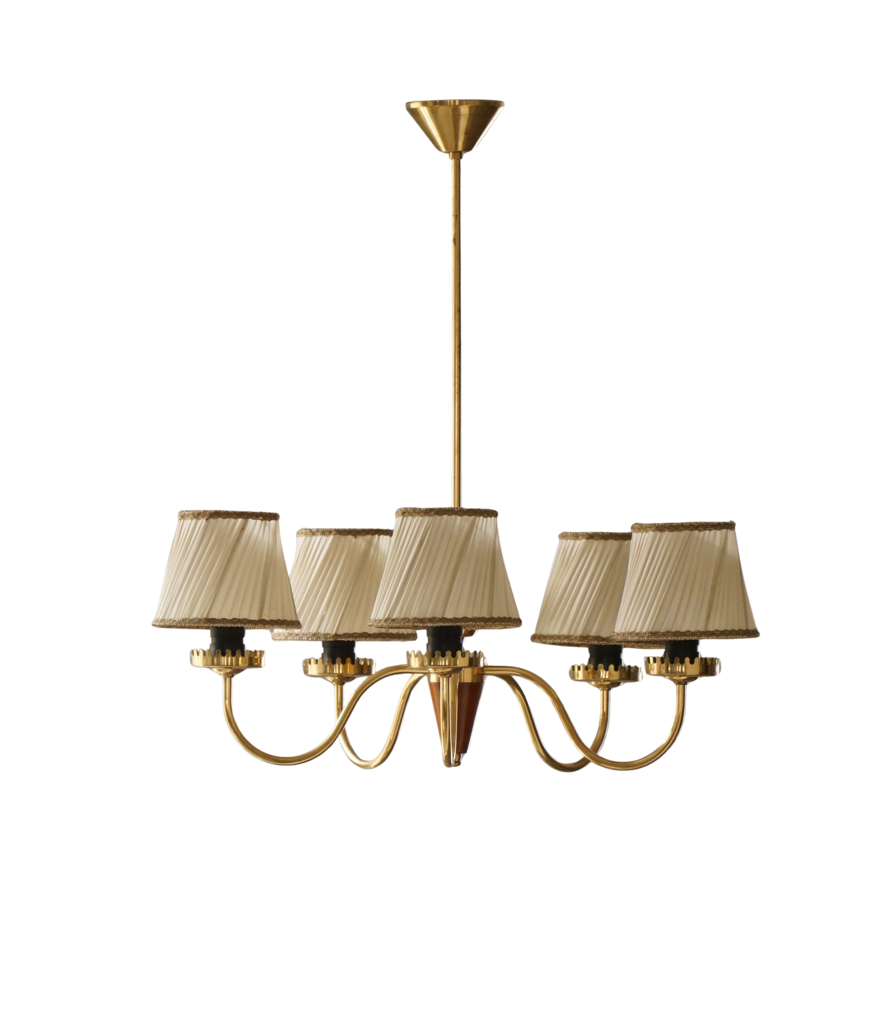 Five-Arm_Brass_Chandelier_with_Pleated_Shades