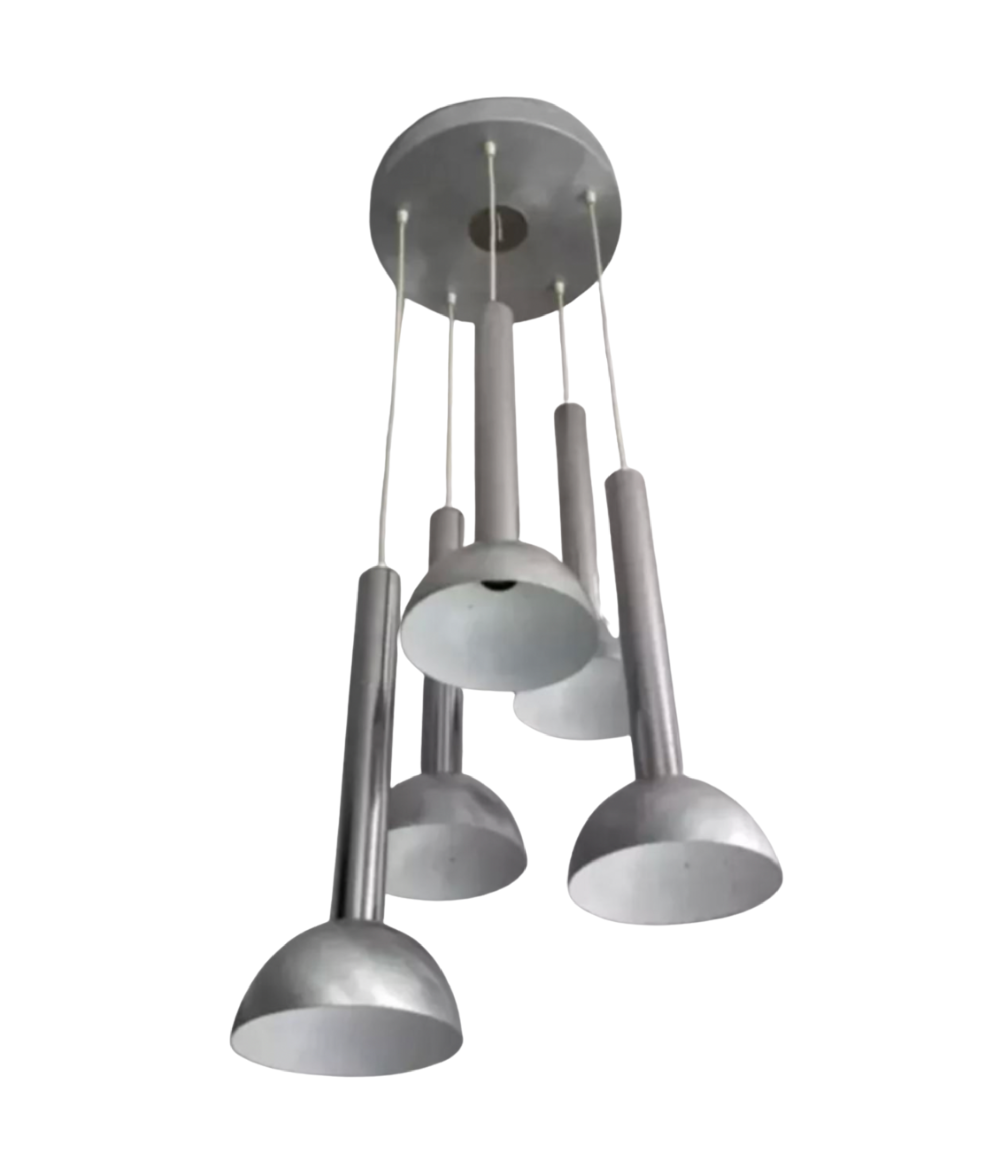 Five-Light_Chrome_and_Brushed_Metal_Chandelier,_France,_1970s